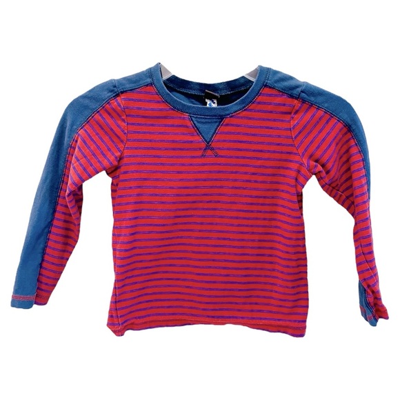 Tea Collection Striped Kids Shirt - Red and Blue Size 4 Unisex - Picture 1 of 3